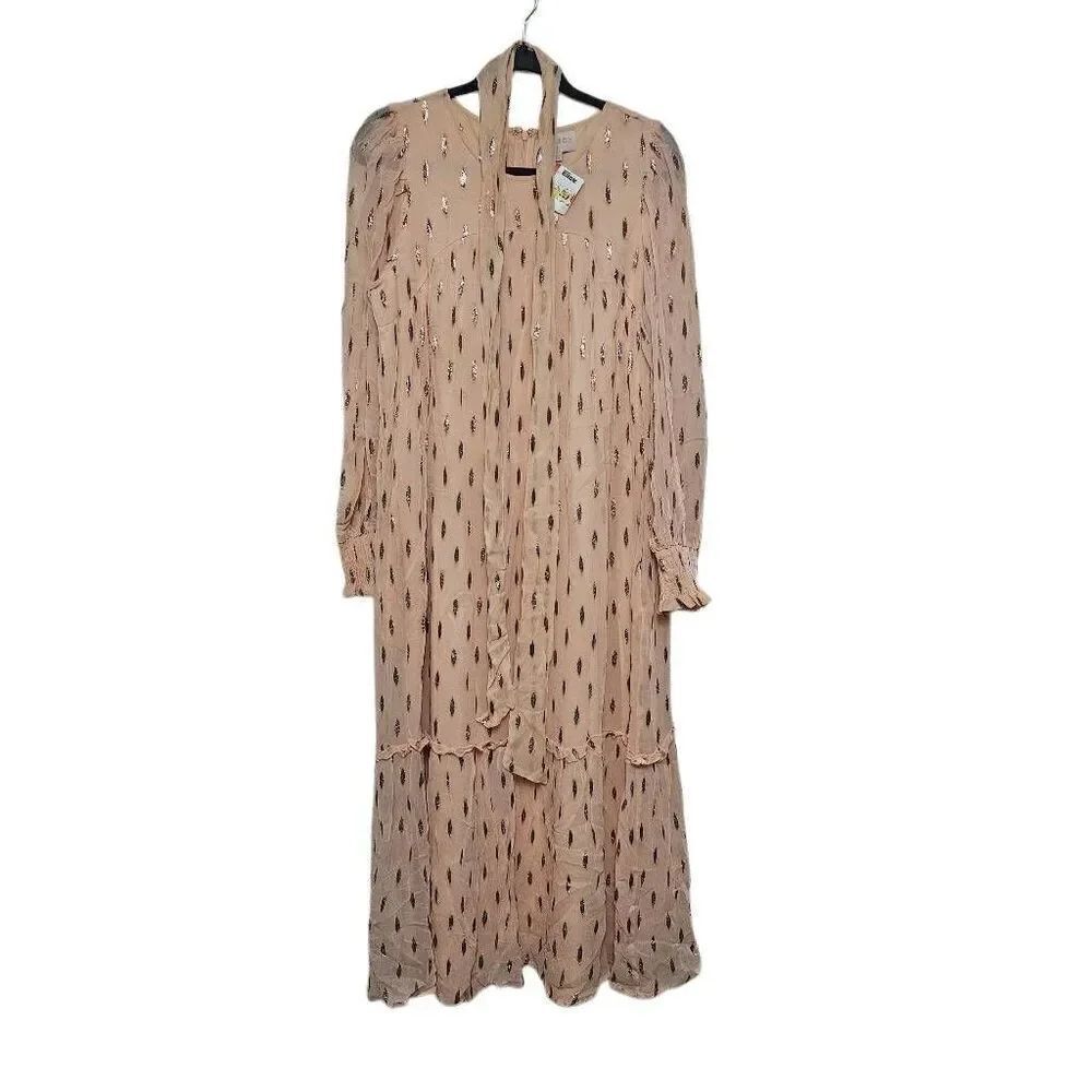 Ciebon Eryn Metallic print tie waist long sleeve maxi dress